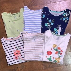 NWT 6 Croft & Barrow Classic Cotton Crewneck Tee Bundle Set- Stripes and Floral